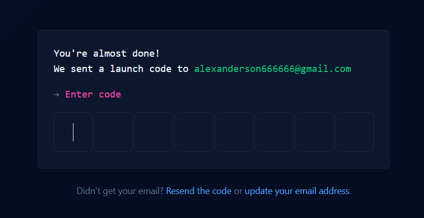 Enter your code screen