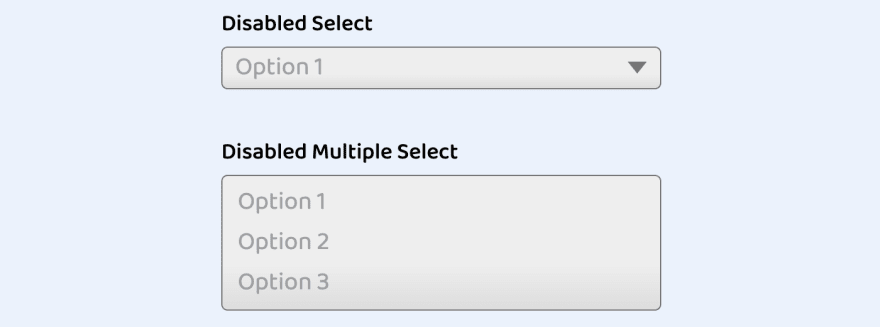 previous of the disabled state styles for both single and multiple select