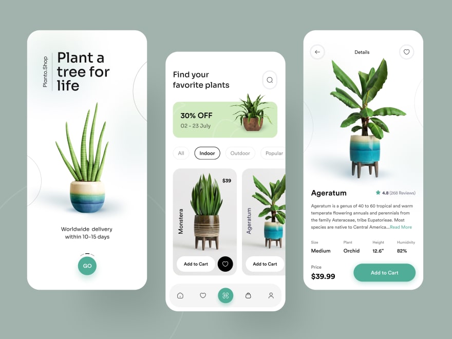 by [Rakib Kowshar](https://dribbble.com/shots/18661272-Plant-Shop-App)