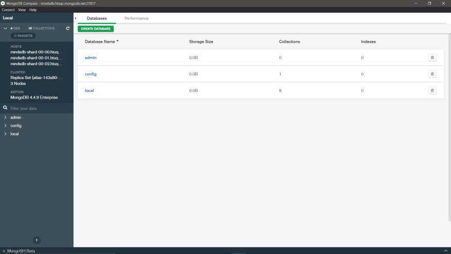 Welcome screen - MongoDB Compass