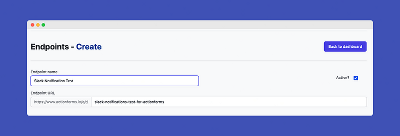 Create ActionForms.io endpoint with Basic information