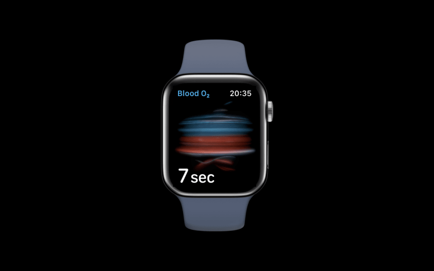 blood oxygen on iphone, blue and red lines animated in the middle, time left written under