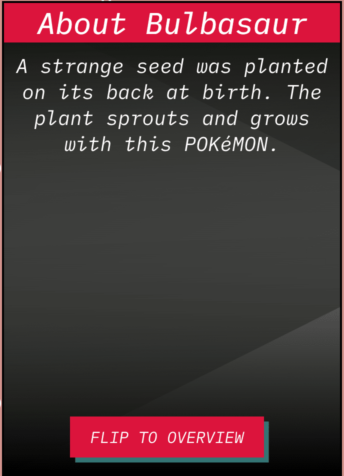 Back-facing face of card showing the Pokémon bio