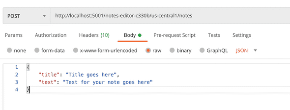 Postman add note request