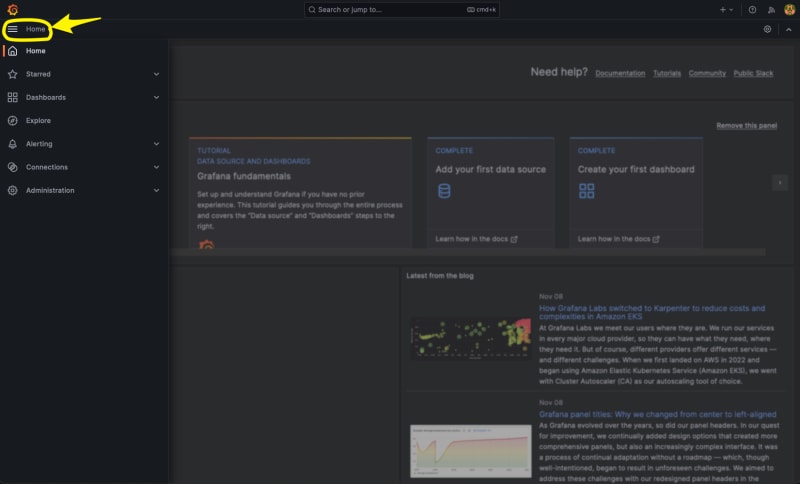 Grafana Home Button