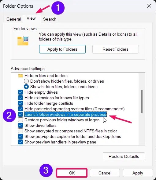 File Explorer Option Settings Window