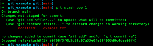 Git stash pop with a stash id
