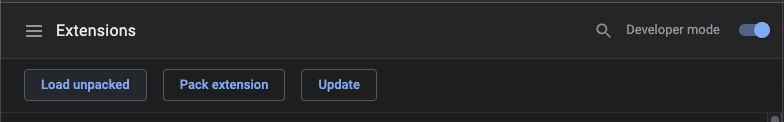 Extension management page top bar