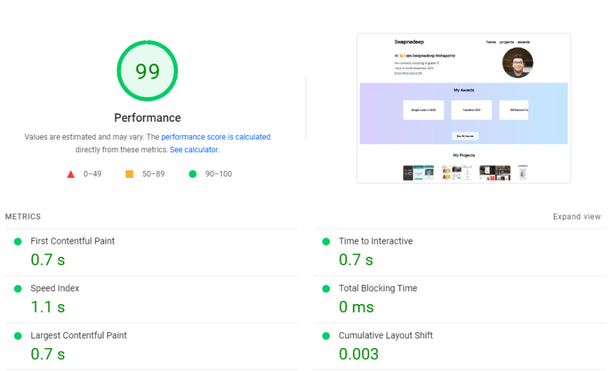 example of web vitals measurement