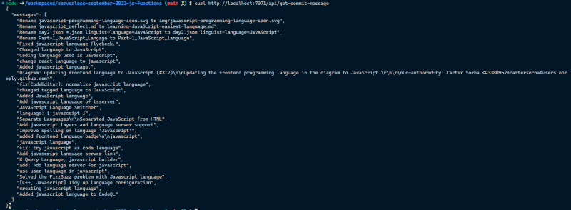 A series of commit messages from the GitHub Search API