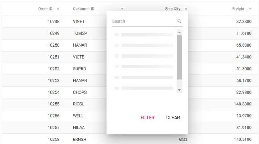 Shimmer effect support for checkbox filtering in Essential JS 2 DataGrid