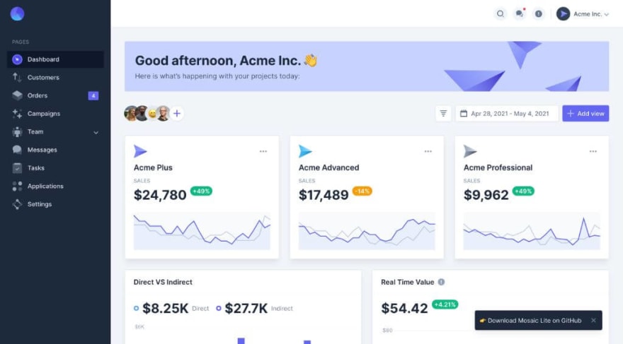 Tailwind dashboard template