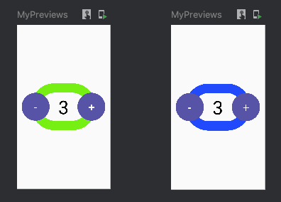The 3 and 4 preview, which are almost identical in size, except preview 3 counts as S and is green, and preview 4 counts as M and is blue