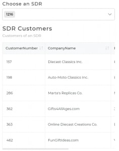 Detailed sales view of each SDR using dropdown and table grid control