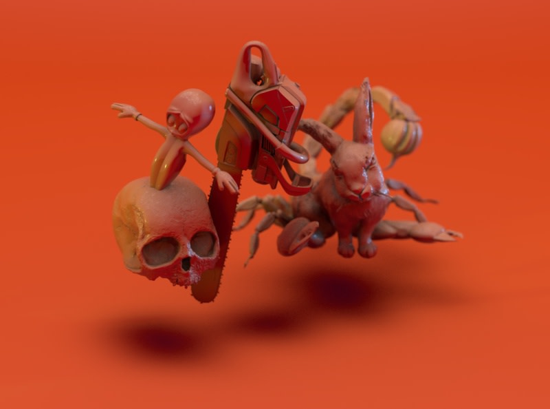 halloween orange pumpkin rabbit mutation floating mid-air for Hulu design