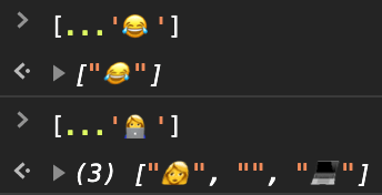 Example of splitting code points in JS