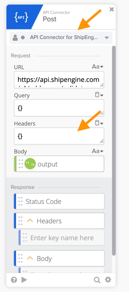 API Connector card with a custom connection