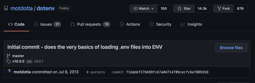 Node.js dotenv first commit - July 2013