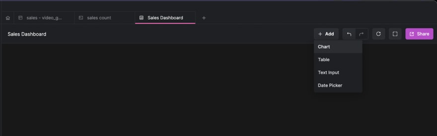 arctype dashboard add chart