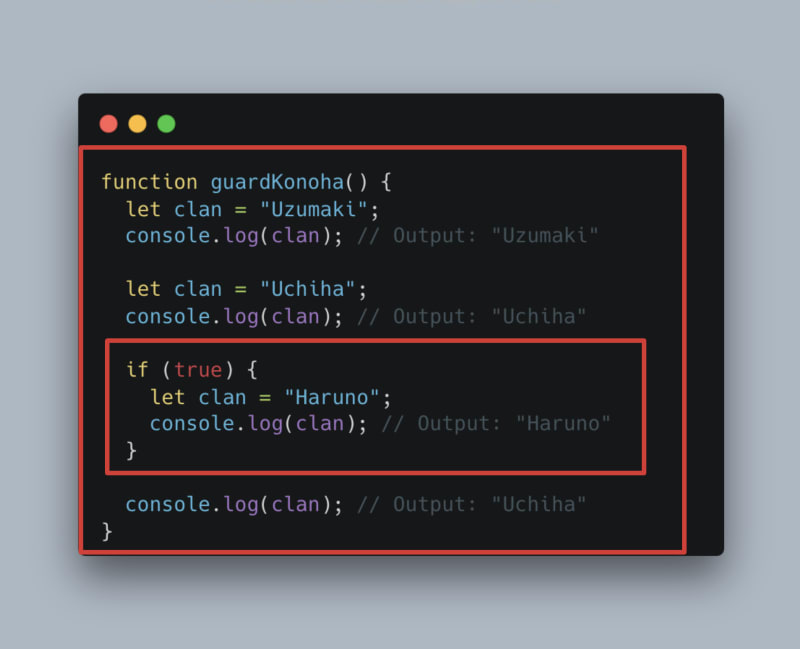 The separation of code blocks