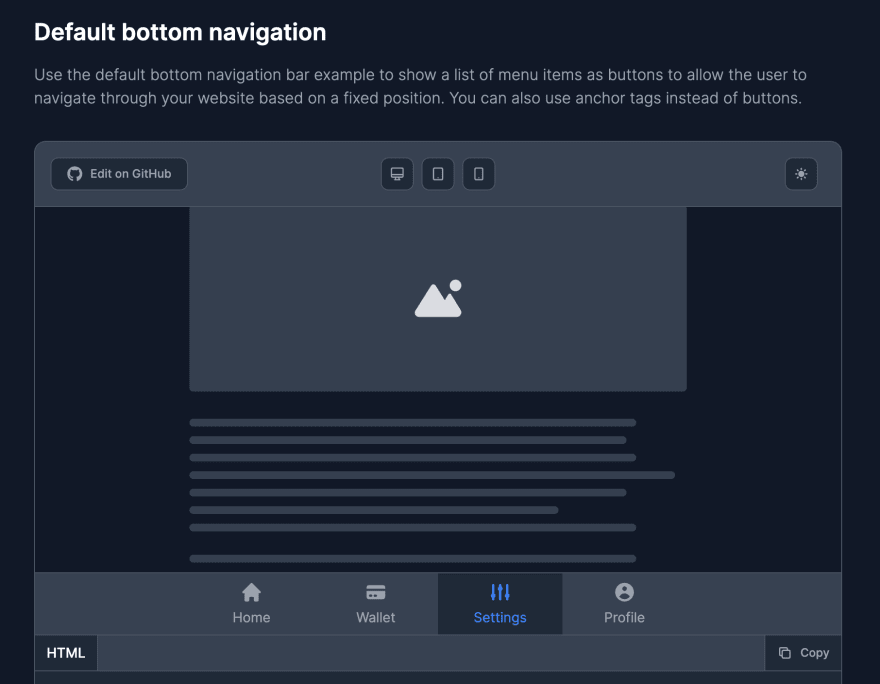 Tailwind CSS Bottom Navigation Dark Mode