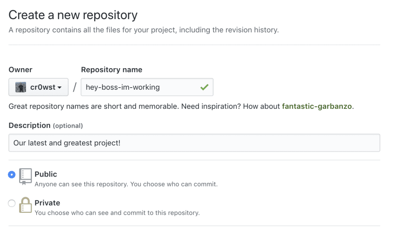 Creating a new repository on GitHub.