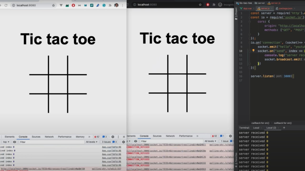 Full Socket.io and React.js Online Multiplayer Tic-Tac-Toe Game