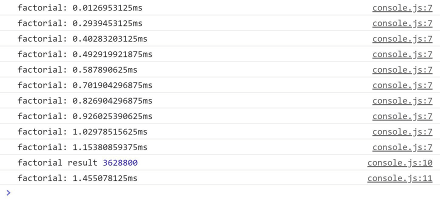 Factorial with console.time()