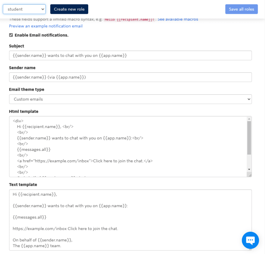 customizing email body settings