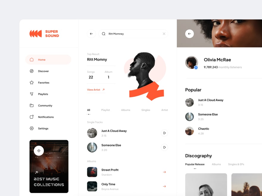 by [11Daniyal](https://dribbble.com/shots/18790572-Music-Streaming-Web-App)