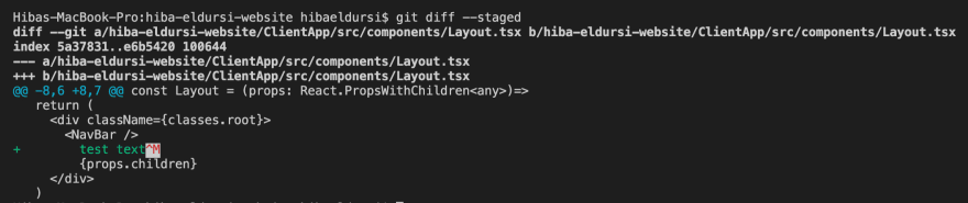 Git terminal showing output of git diff command