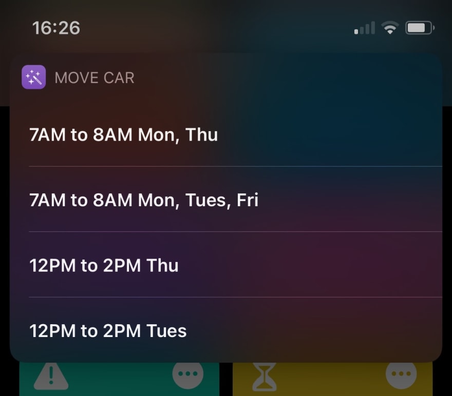 iOS Shortcut schedule