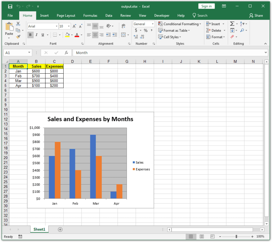 Screenshot of the Output XLSX format