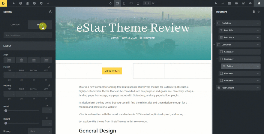 style the URL button with Bricks