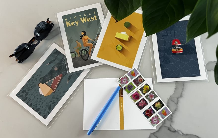 5 fresh postcards, waiting to be written