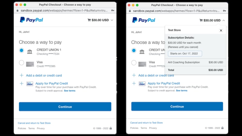 PayPal,Subscription,Screens