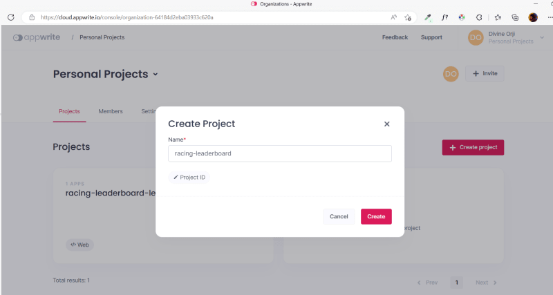 Create project on Appwrite