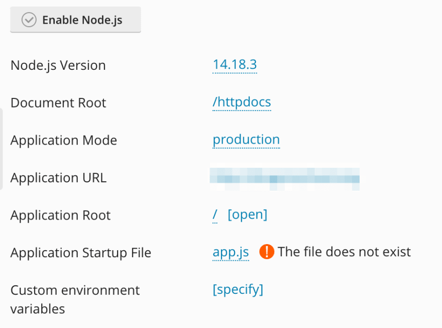 Node.js setup view
