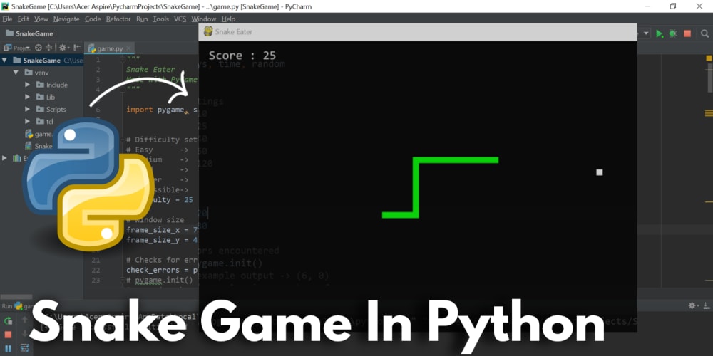 Jogo Snake em Python - Criando o Jogo da Cobrinha com PyGame [Tutorial  Completo] 