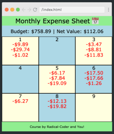 Monthly Expense Sheet app