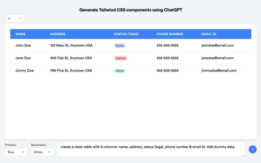 ChatGPT Tailwind CSS components