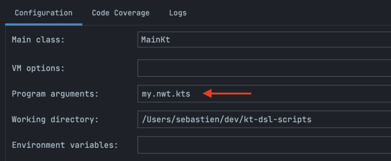 Update the run configuration to include the script name as argument.