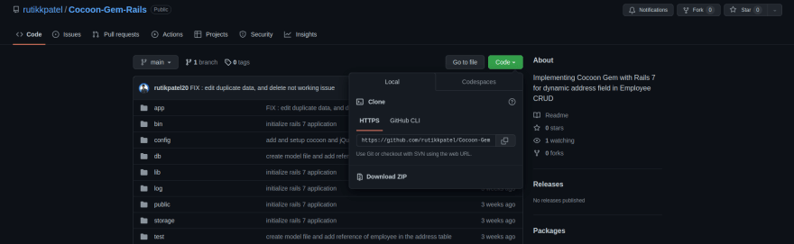 [My GitHub repository](https://github.com/rutikkpatel/Cocoon-Gem-Rails)