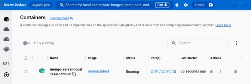 Docker Desktop Container Dashboard