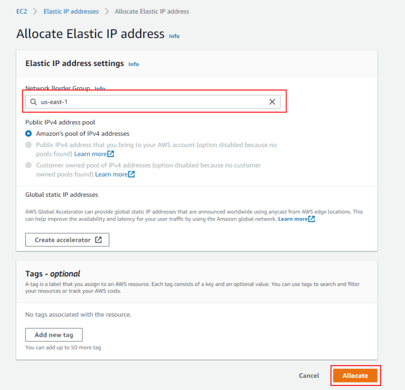 AWS Elastic IP Address Settings