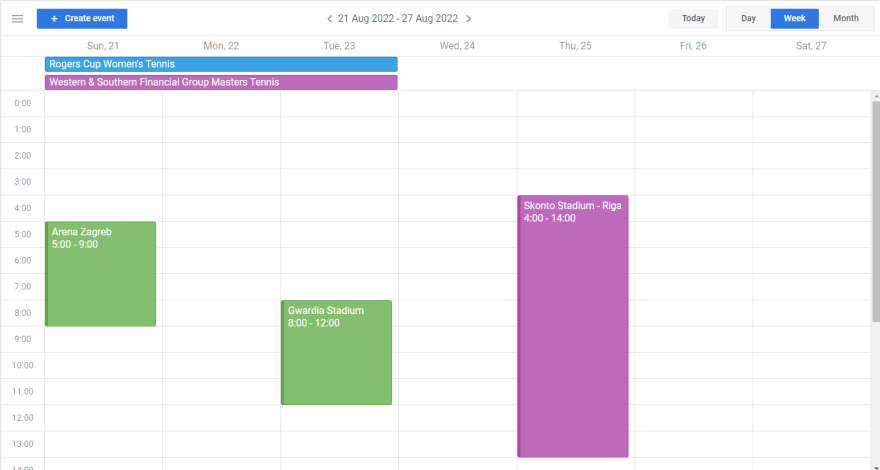 DHTMLX Event Calendar - timetable grid