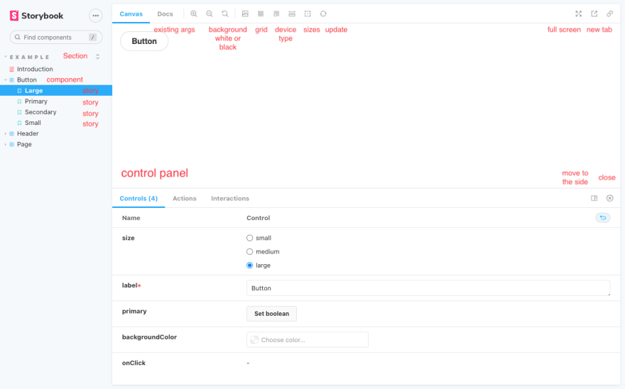 Storybook interface