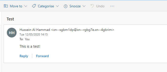 Outlook - received email from IDN with Punycode