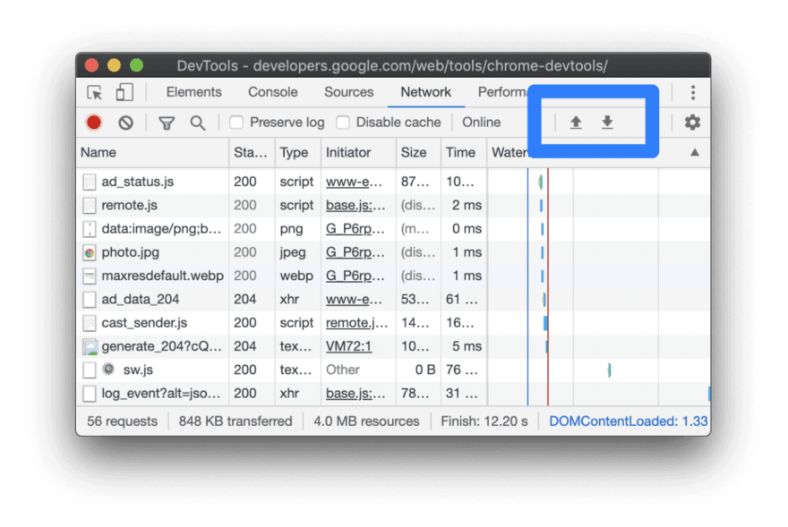 HAR import and export buttons