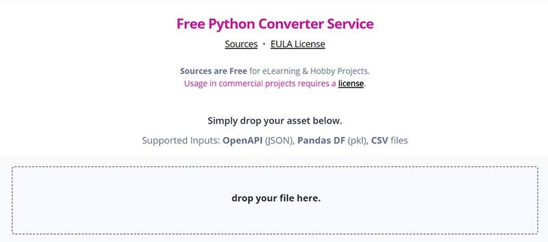 Converter library for CSV, OpenAPI, Pandas DF, URLs using a simple Drag & Drop UI.